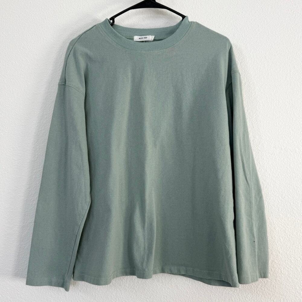 Mod Ref Cotton Crewneck Long Sleeve T-Shirt Sage Green Women M Minimalist Casual